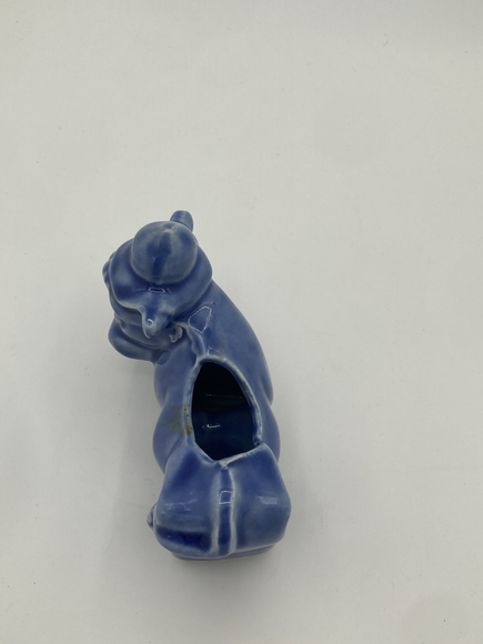 Vintage Blue Ceramic Donkey Planter Western Cowboy Hat Figural Pot - Picture 4 of 4